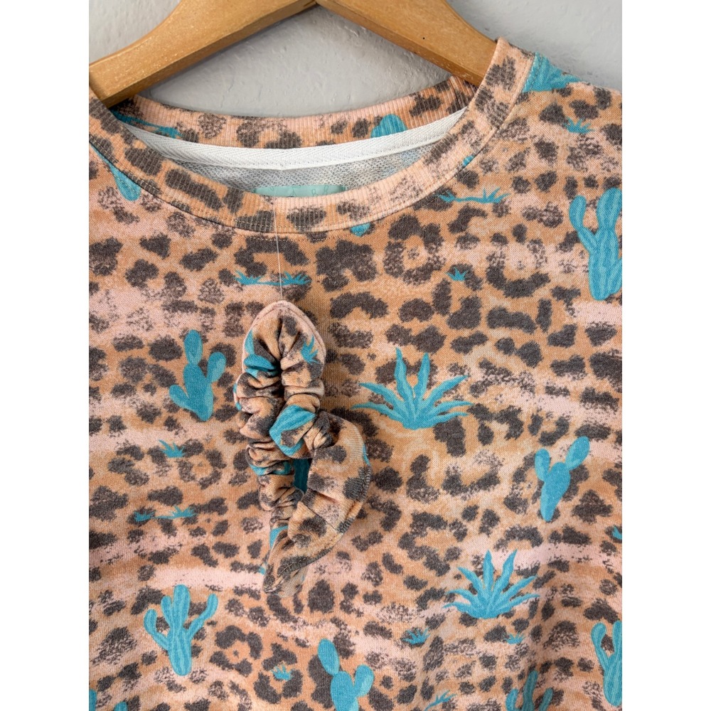 NWOT Rock & Roll Denim Womens Leopard Cactus Sweatshirt M Western Boho Pullover - Picture 6 of 8